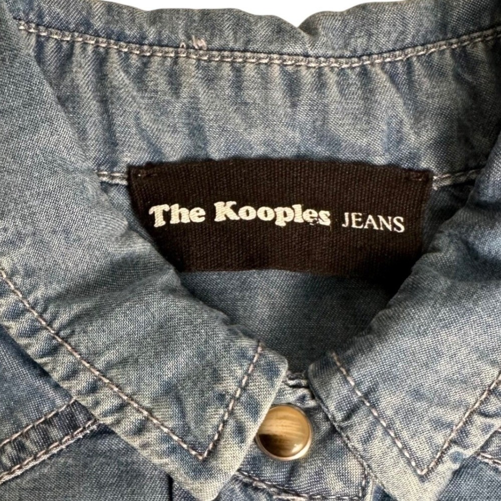 The Kooples Jeans Shirt Women S Blue Embroidered Bird Lyocell Snap Front Western - Picture 7 of 15